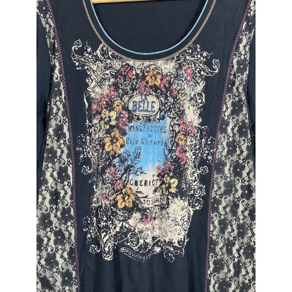 Vanilla Sugar Y2K Top 1X Vintage Black Lace Tattoo Floral Whimsigoth Grunge Goth - Picture 7 of 11